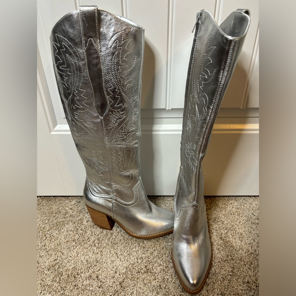 Silver Western Cowboy Boots Tall